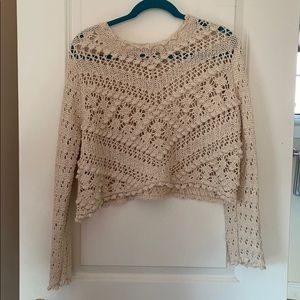 Cream color crochet crop sweater